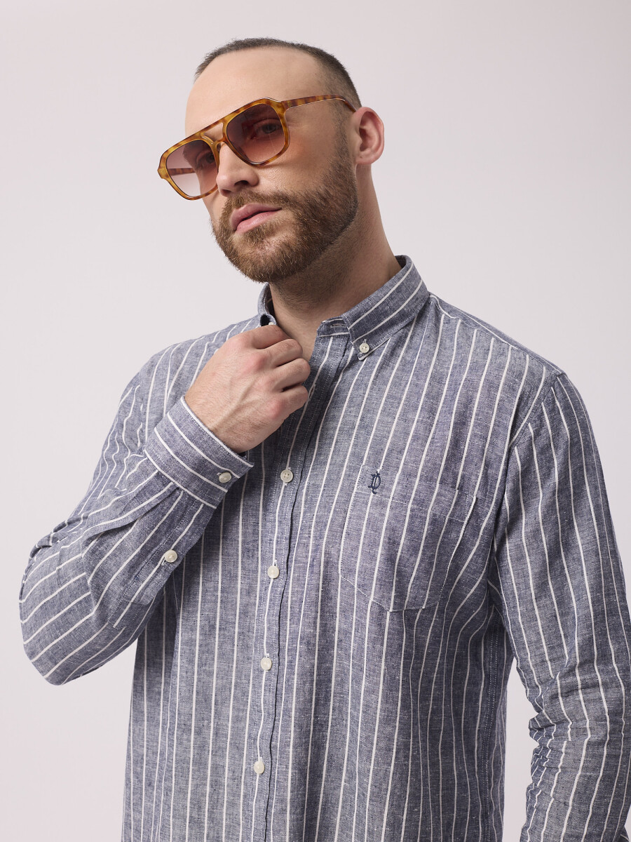 Camisa m/l rayada - marino 