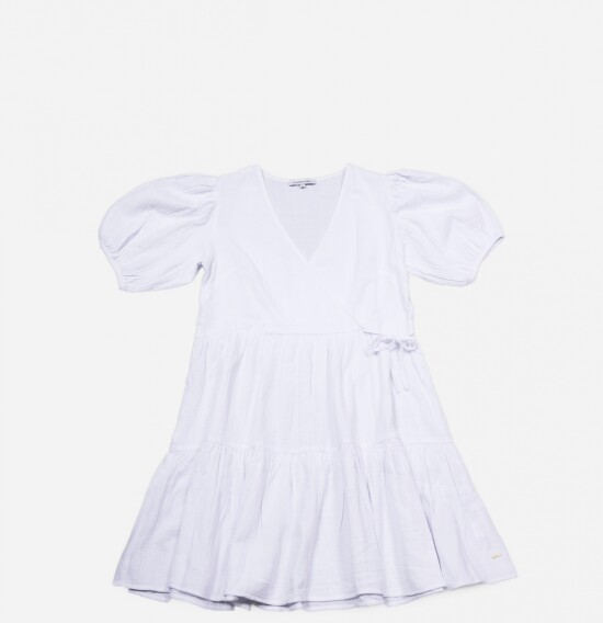 Lina | escote en V manga corta cintura fruncida vestido midi