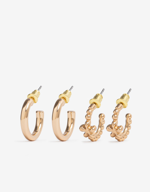 Aros Argollas Set Metal Set De 2 Pares De Argollas De Metal Bañado En Oro - Dorado