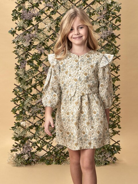 Vestido Lino Estampado Blanco