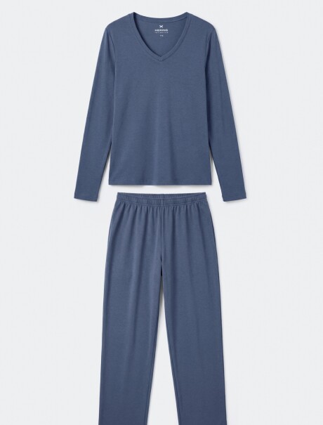 PIJAMA DE ALGODÓN CON PANTALÓN LARGO AZUL