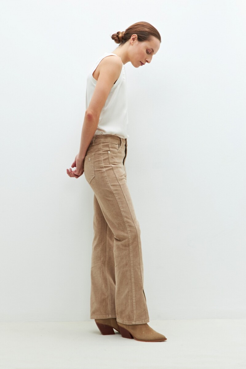 Pantalón Donna de pana con tajos beige