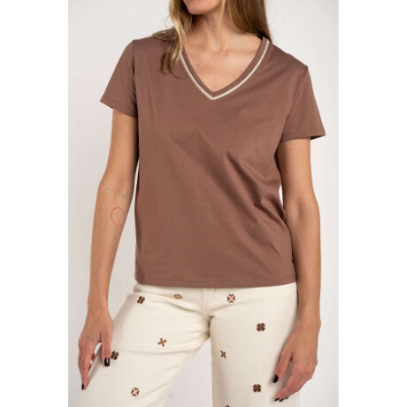 Remera Algodon Peinado Escote Lurex Mocha