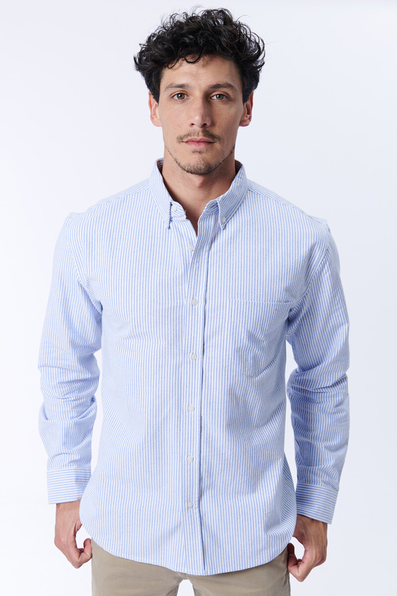 Camisa manga larga oxford Rayas celeste y blanco