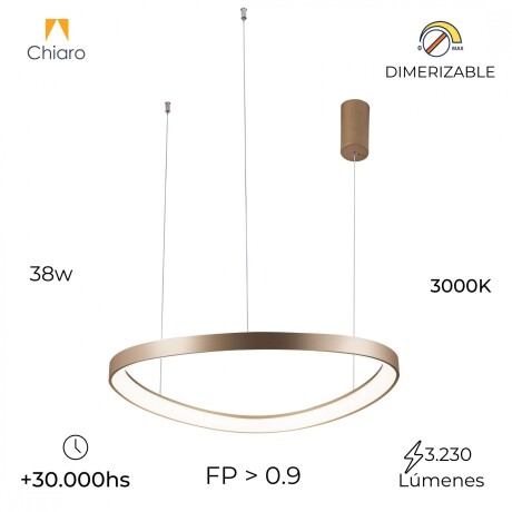 Luminaria Led Diseño triangular Dimerizable 38W, 45cm DORADO