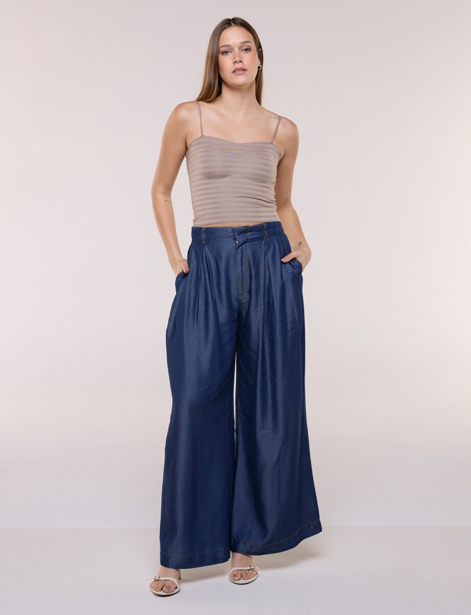 Pantalón Lyocell Wide Leg - Jean Oscuro 
