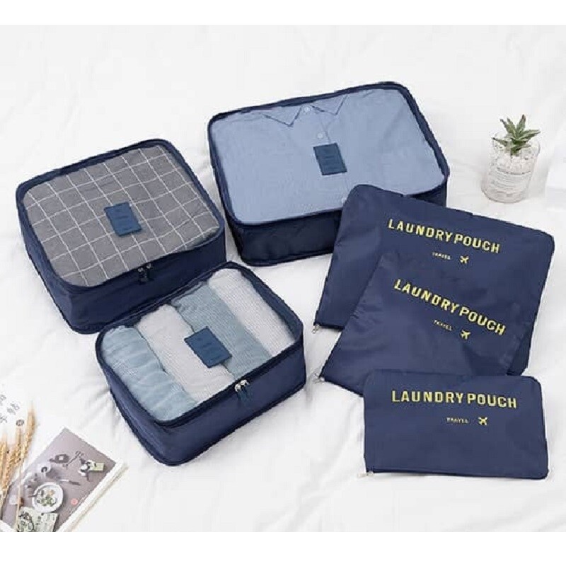 Set 6 bolsas organizadoras equipaje de viaje para valija azul
