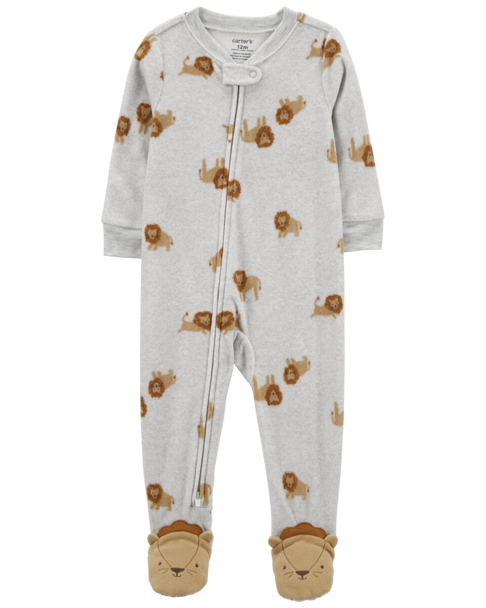 Pijama uno pieza de micropolar, con pie, diseño leones. Talles 2-5T 