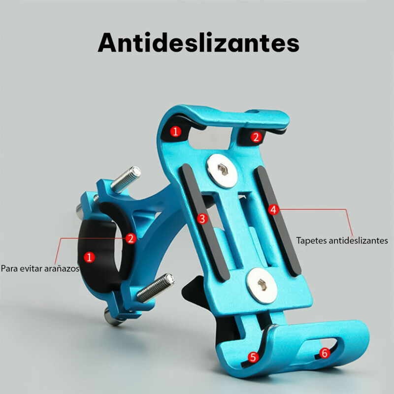 Soporte de Celular para Moto y Bicicleta de Aluminio Plateado Negro