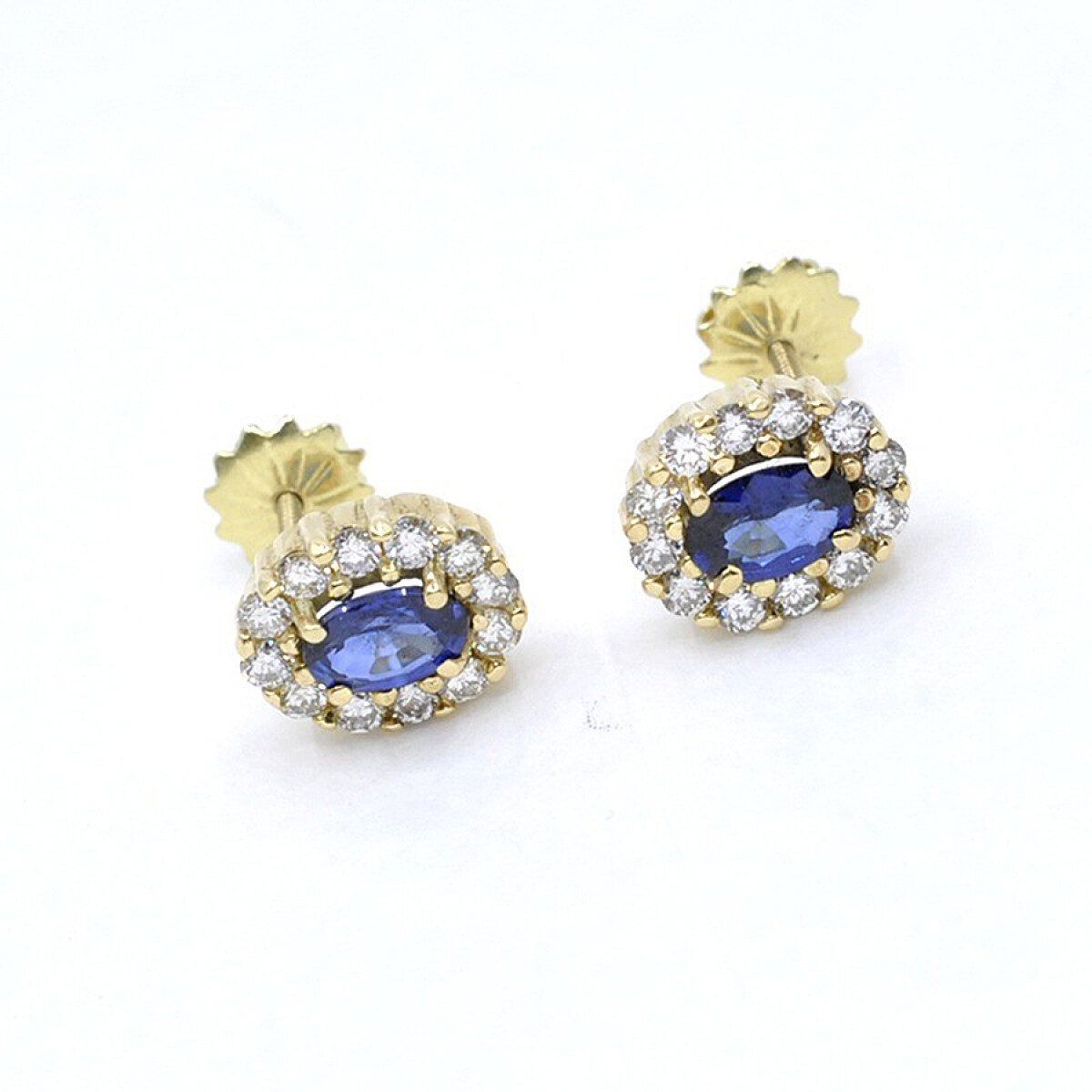 Caravanas En Oro 18K Con Zafiros Y Brillantes 