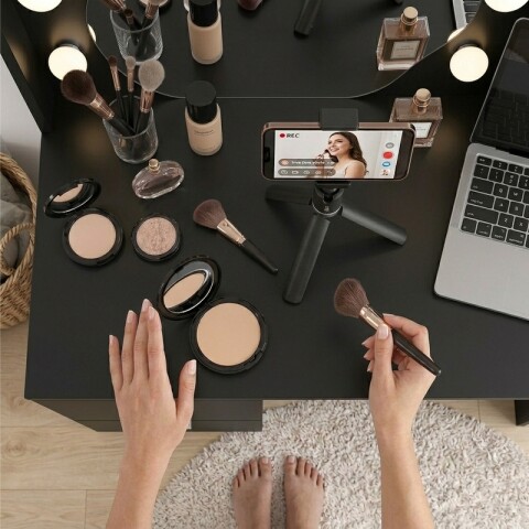 Tocador de Maquillaje Vanity 3 Cajones y Porta Lámparas con Espejo - Negro Tocador de Maquillaje Vanity 3 Cajones y Porta Lámparas con Espejo - Negro