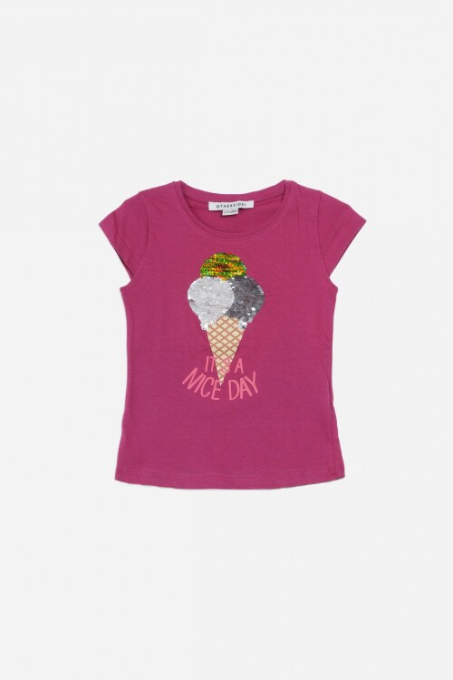 Remera m/c con estampa de helado FUCSIA