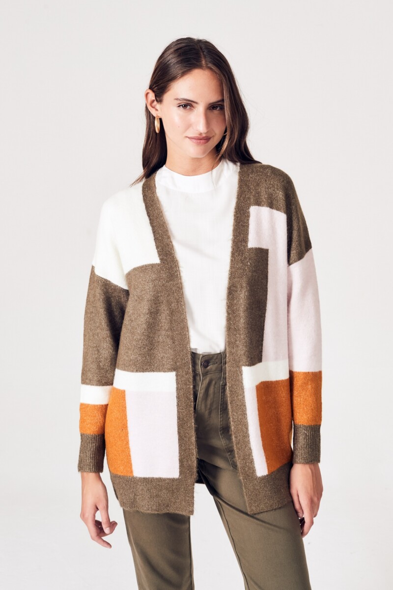 Cardigan Intarsia Color Block - Safari 