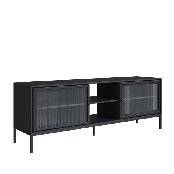 Rack con estantes y puertas de vidrio negro Rack con estantes y puertas de vidrio negro