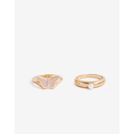 Set De 2 Anillos Esmaltados Bañado En Oro Dorado