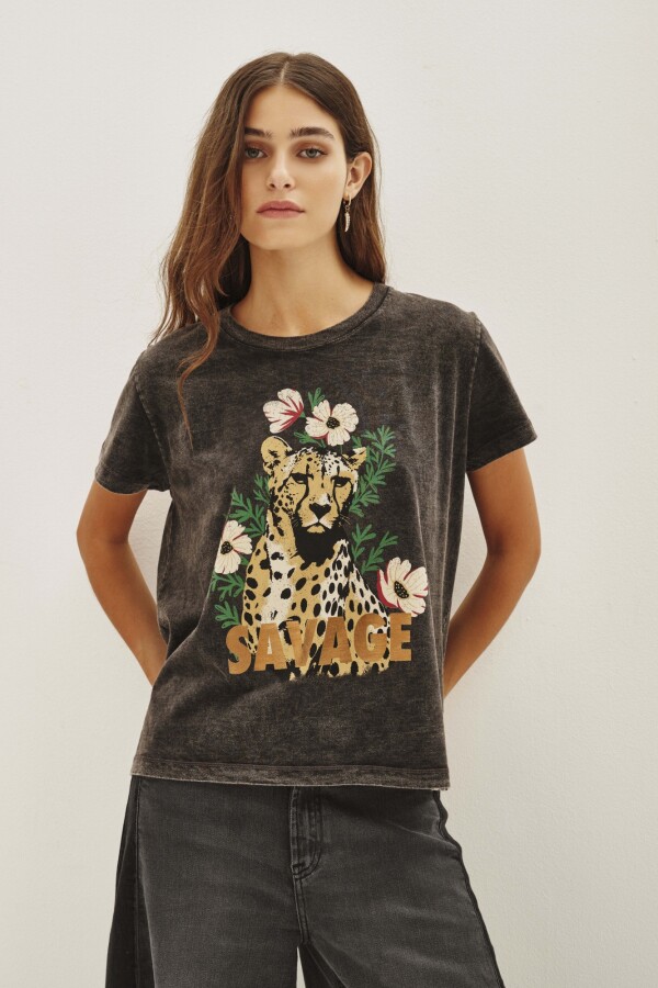 Remera Animal Bouquet Gris Oscuro