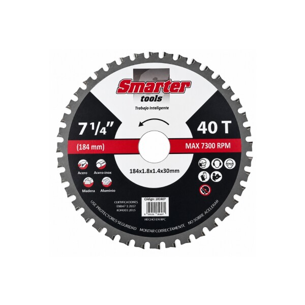 HOJA SIERRA CIRC 7.1/4" ACERO/ALUM/MAD 40D SMARTER Hoja Sierra Circ 7.1/4" Acero/alum/mad 40d Smarter