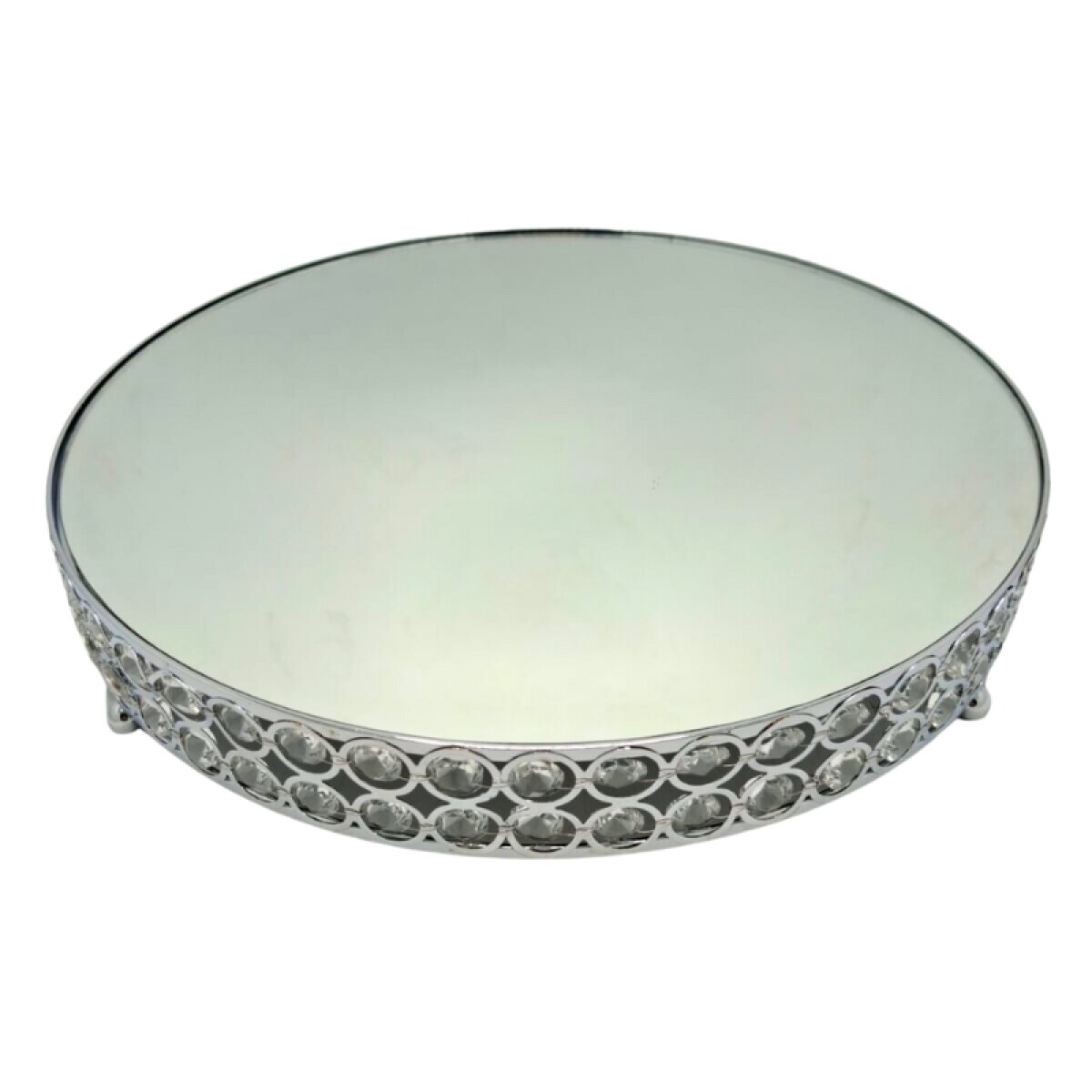 Soporte de Torta de 35CM Plateado C/ Diamantes y Espejo 