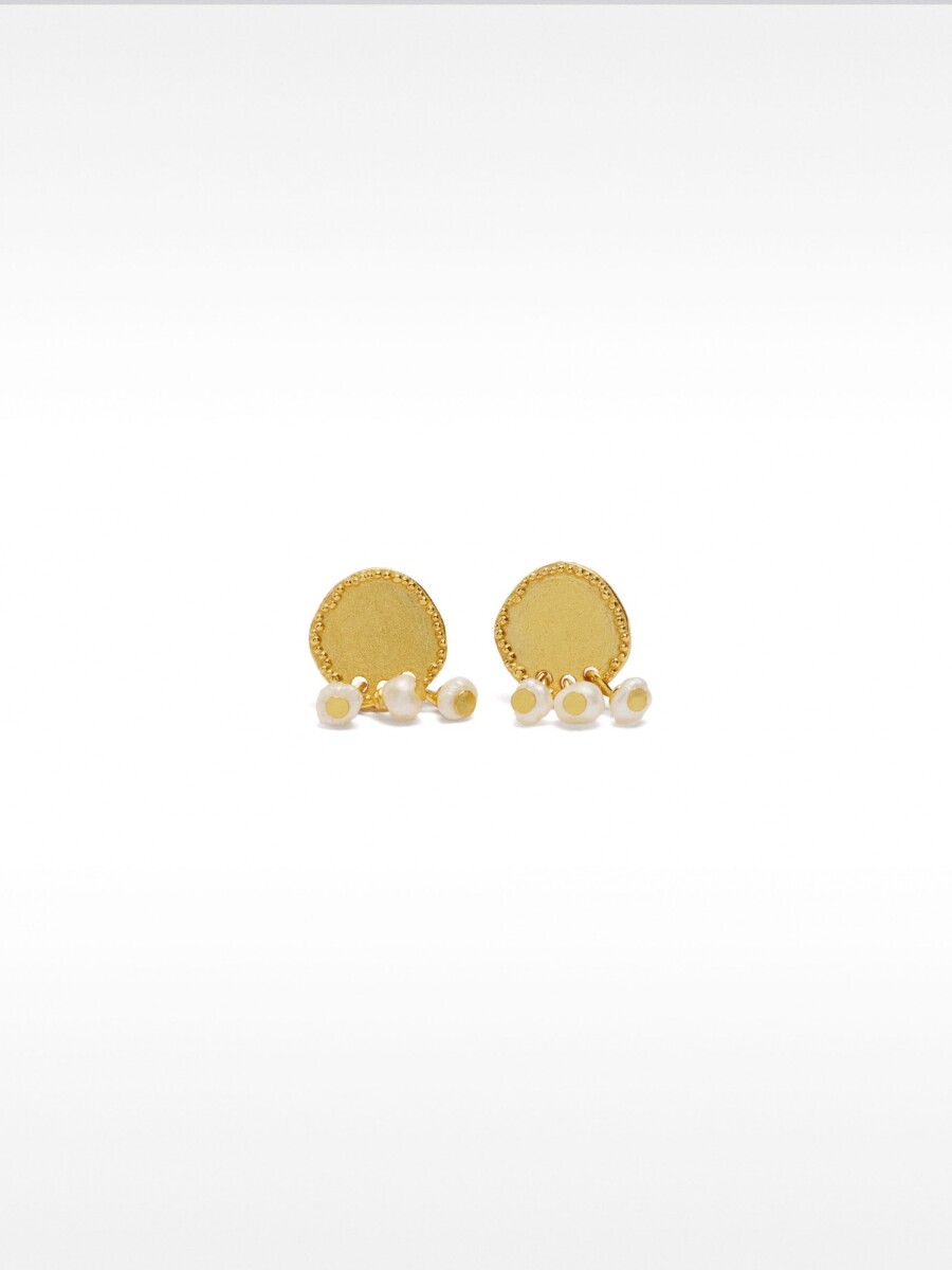 Pendientes Cortos Con Perlas De Agua Dulce - Plata De Ley 925 dorado