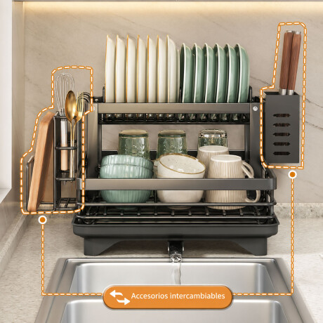 Escurridor Platos 2 Niveles Drenaje Automático Organizador Negro