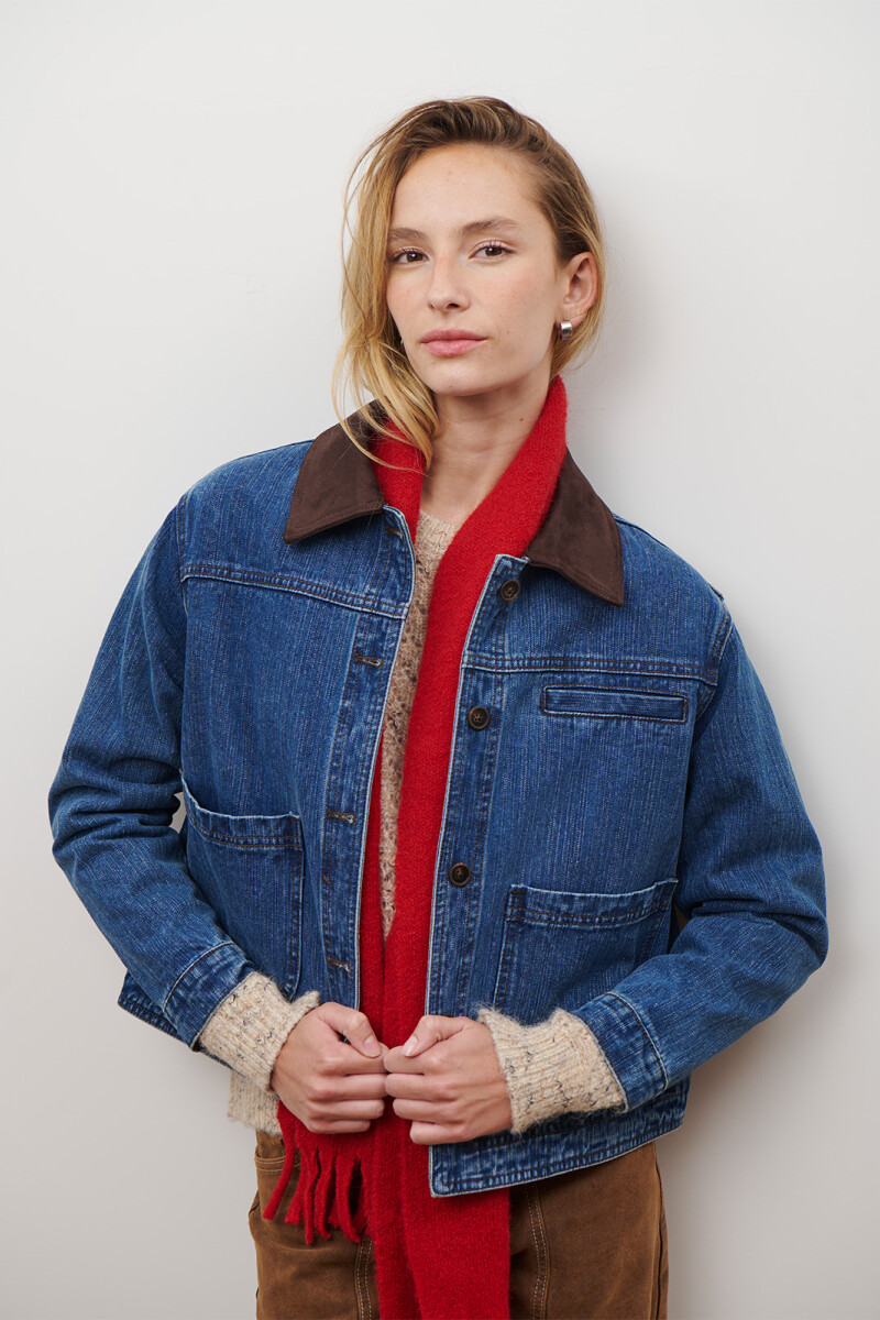 CHAQUETA JEAN CUELLO CHOCOLATE