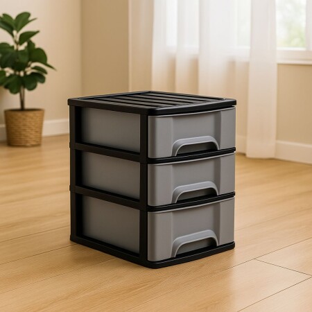 Gavetero cajonera 3 cajones Plasnew - GRIS Gavetero cajonera 3 cajones Plasnew - GRIS
