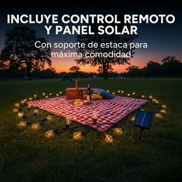 Guirnalda Guia De Luces Led Solar 6.5 Mts Luz Cálida Control Variante Calida