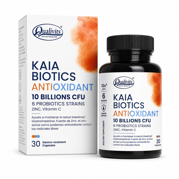 Kaia Biotics Antioxidant | Probióticos 10 Billones UFC | 30 Cápsulas - Qualivits Kaia Biotics Antioxidant | Probióticos 10 Billones UFC | 30 Cápsulas - Qualivits