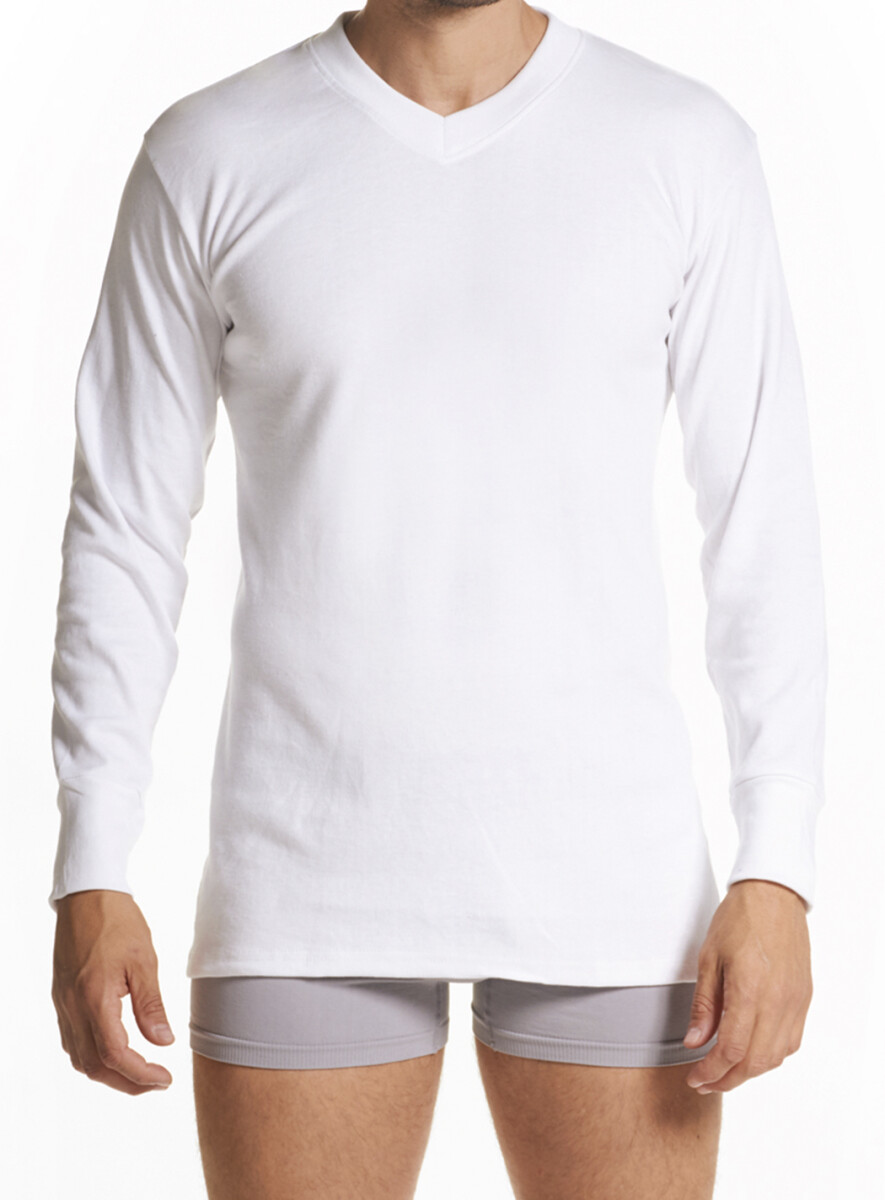 Camiseta escote v manga larga - Blanco 