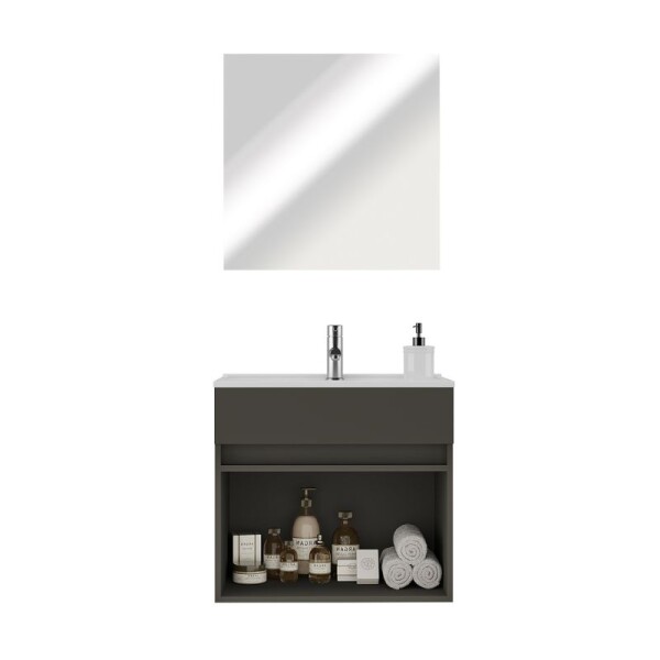 MUEBLE DE BAÑO SUSPENDIDO 60 CM CON MESADA Y ESPEJO - GRAFITO MUEBLE DE BAÑO SUSPENDIDO 60 CM CON MESADA Y ESPEJO - GRAFITO