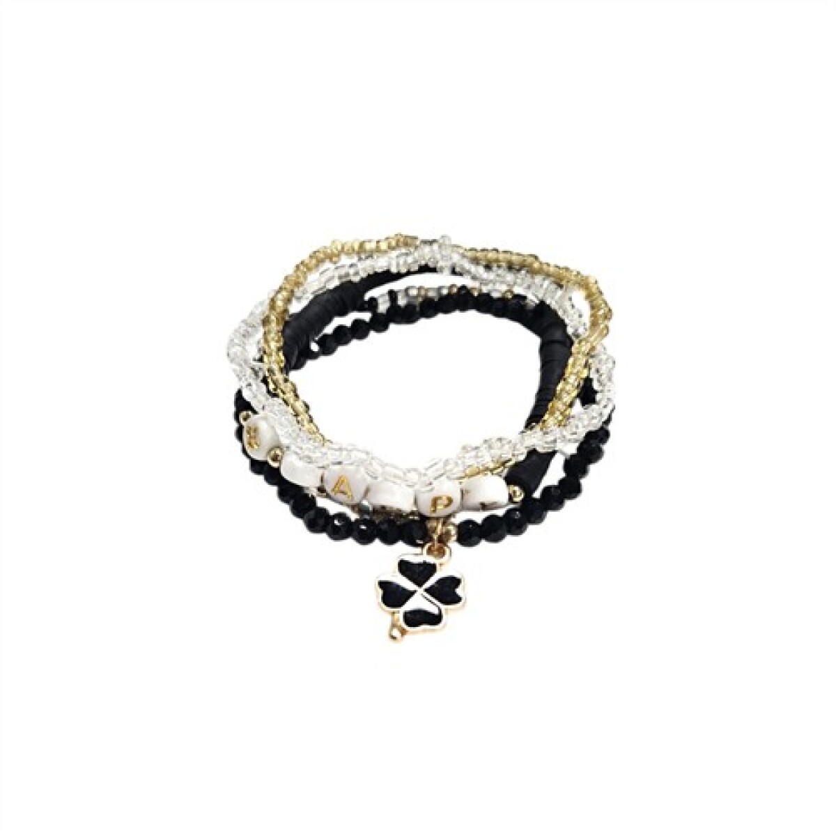 Pulsera Set x5 mostacillas negras y doradas 