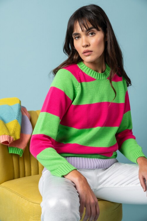 Sweater Crew Dama Fucsia