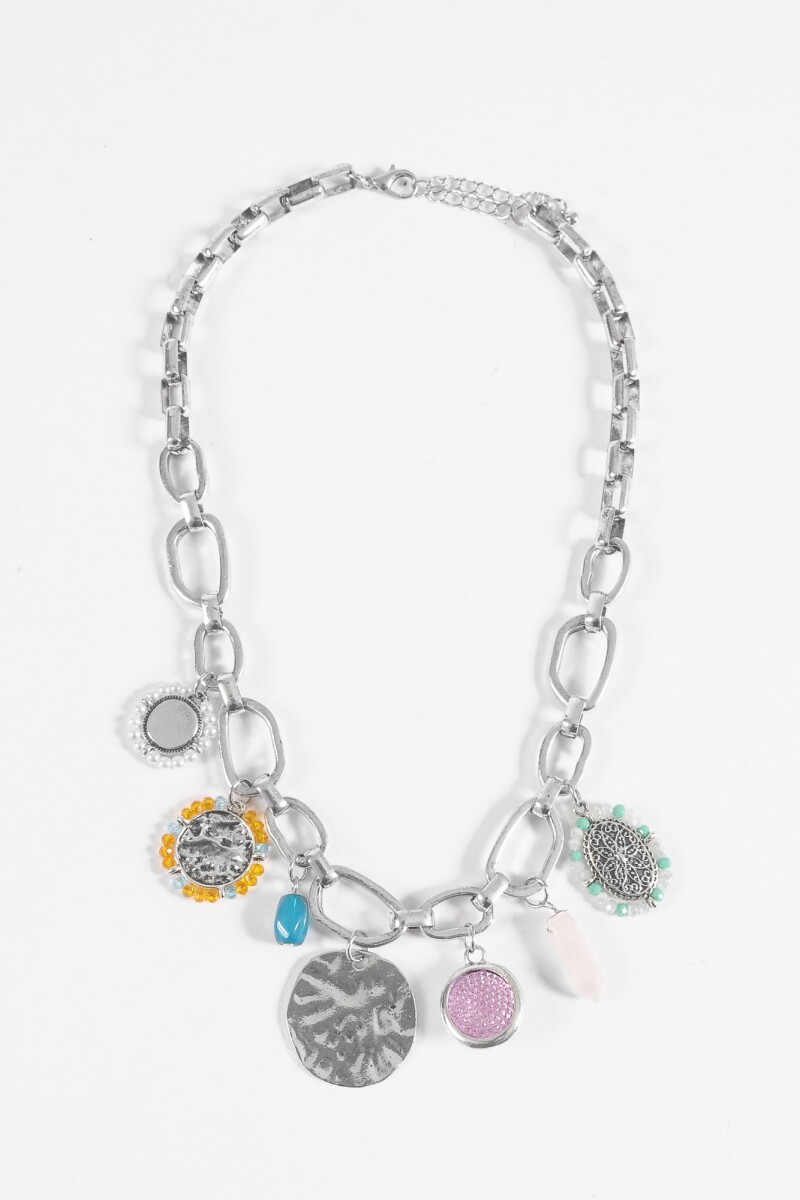 Collar cadena dijes medalla plateado