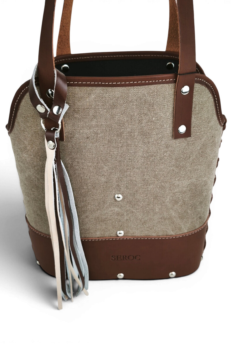 Matera de lona con base de madera y porta celular Beige