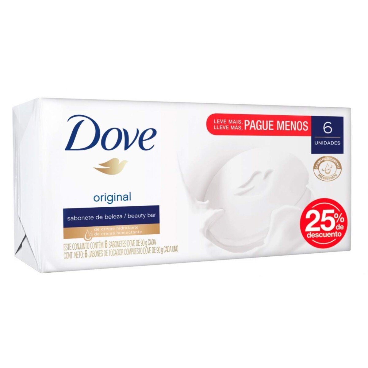 Jabón En Barra Dove Original 6 Unidades 90g 