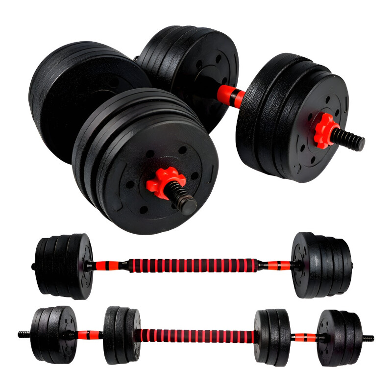 SET 2 MANCUERNAS + BARRA 3 EN 1 + 20 KG DISCO PESA PVC SET 2 MANCUERNAS + BARRA 3 EN 1 + 20 KG DISCO PESA PVC