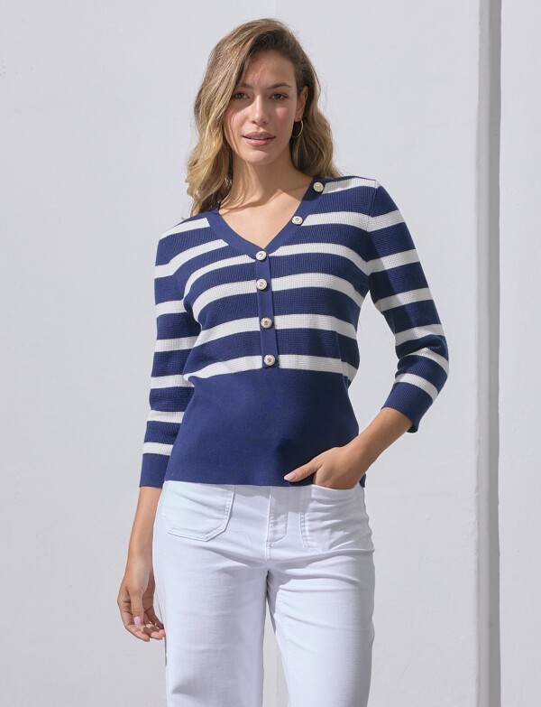 Buzo Botones AZUL/BLANCO