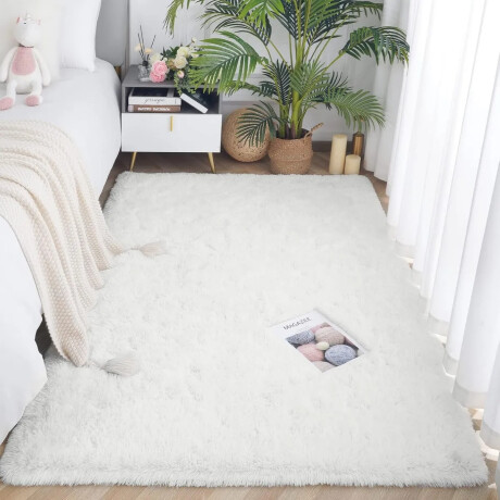 Alfombra Tapete Shaggy Peluda 100 X 150cm Pelo Alto Blanco