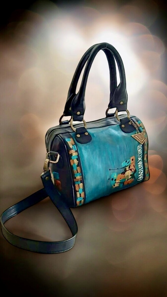 Bolso Kanda Negro Con Verde Metalizado Y Arte 