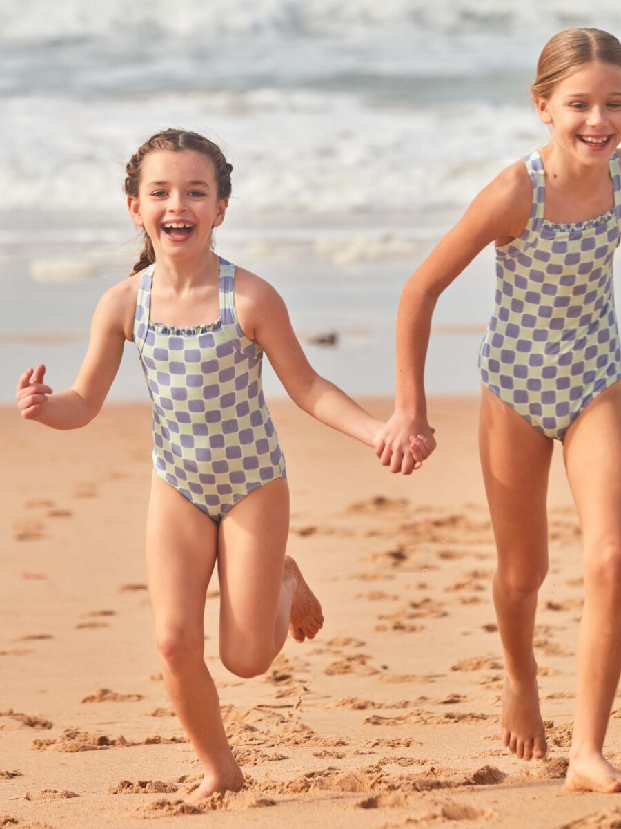 Bañador Estampado De Cuadros Azul