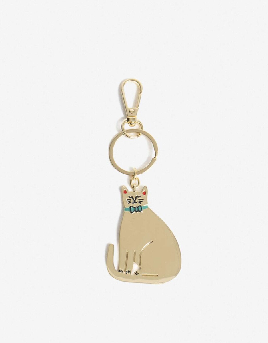 Llavero Y Bag Charm Metálico Gato - Dorado 
