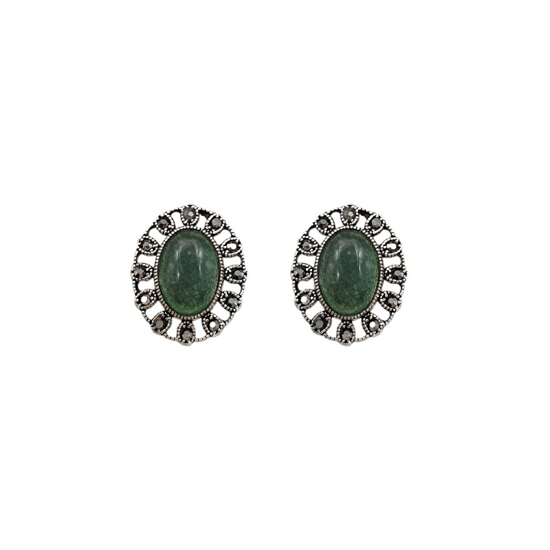 Caravanas pendientes Vintage - Plata 925 - Peridoto y marquesita -CA3930 Conpiedra