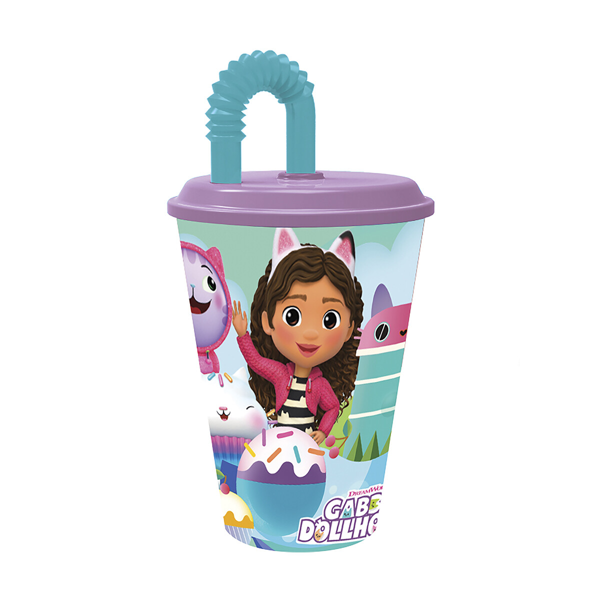 Vaso Plástico con Pajita Retráctil La Casa de Gabby 430 ml 