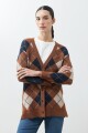 Cardigan con jacquard rombos azul marino