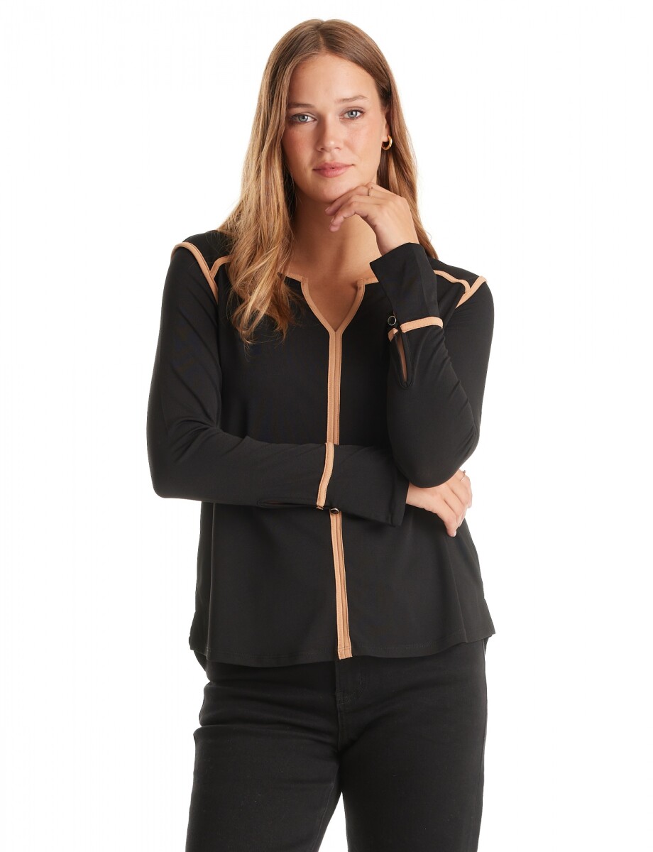 Blusa Ribete Contraste - Negro/tostado 