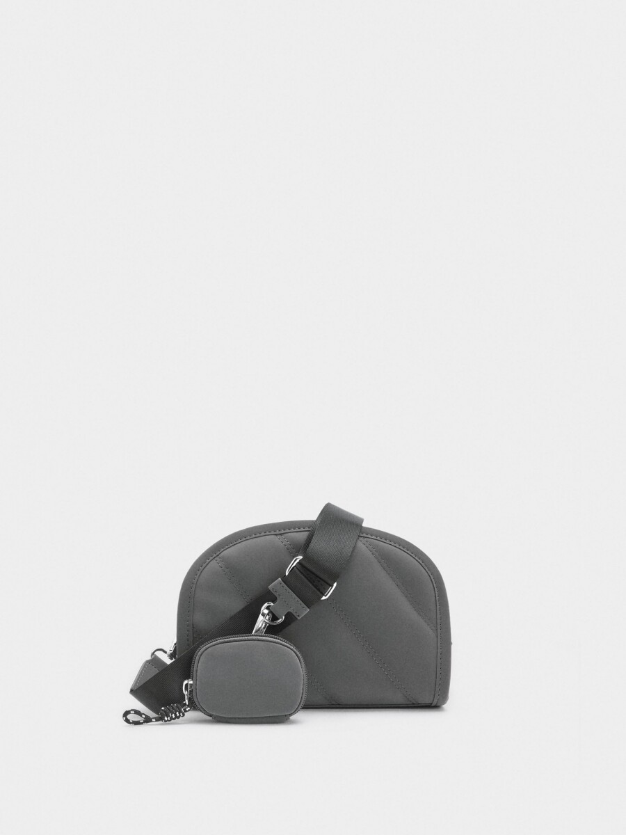 Bolso Bandolera Textura Suave Y Colgante gris