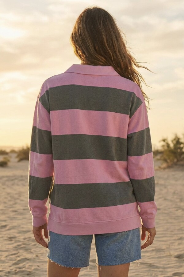 Sweater Polo Rayado Rosa