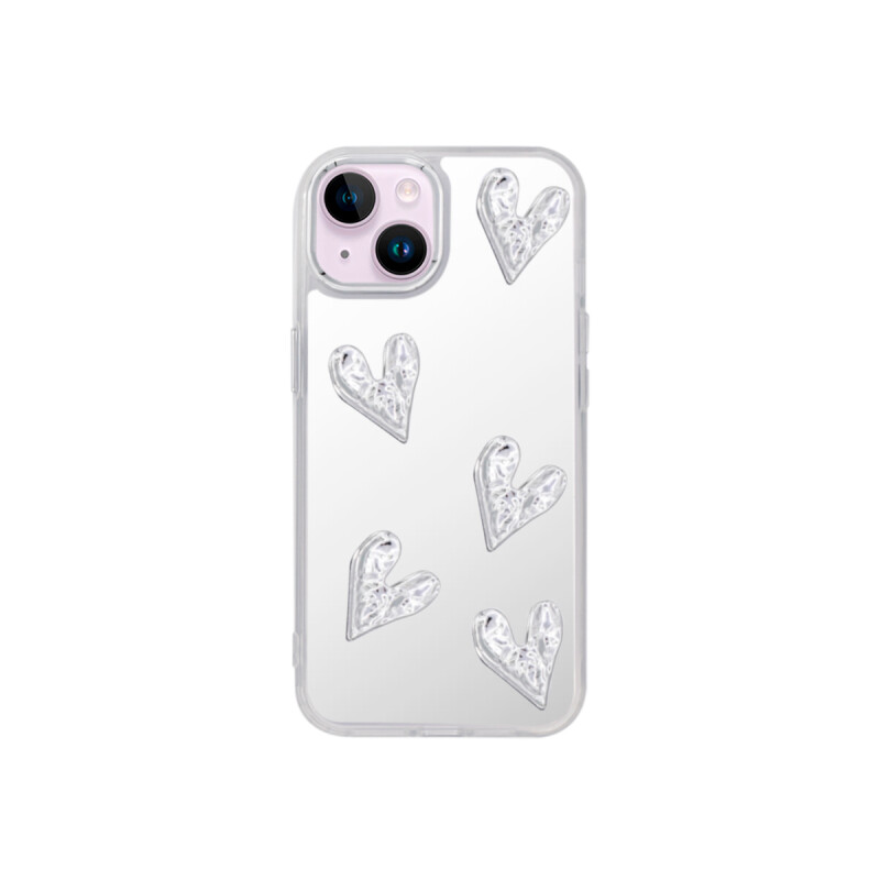 Protector para iPhone 13/14 espejada con corazones + correa Protector Para Iphone 13/14 Espejada Con Corazones + Correa