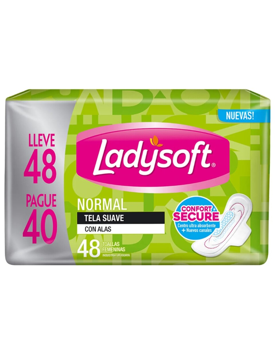 Ladysoft Toallas Femeninas Normal Tela Suave con Alas 48 Unidades | Pack Ahorro de Máxima Suavidad 