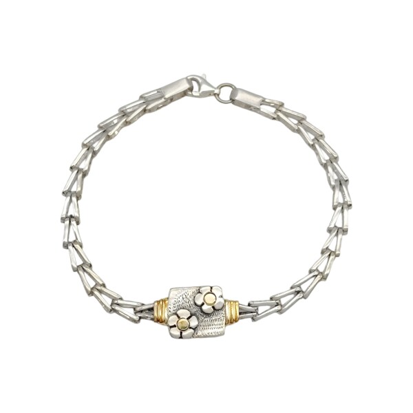 Pulsera Flores-Plata y Oro-Sin Piedra-PU5008 sinpiedra